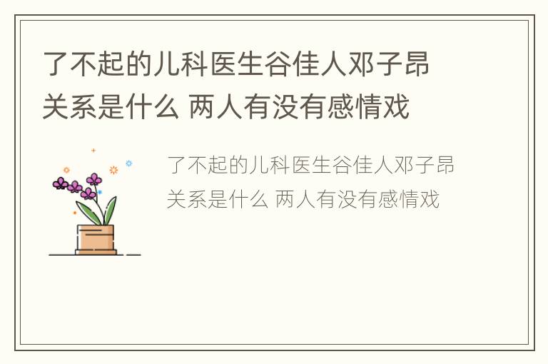 了不起的儿科医生谷佳人邓子昂关系是什么 两人有没有感情戏