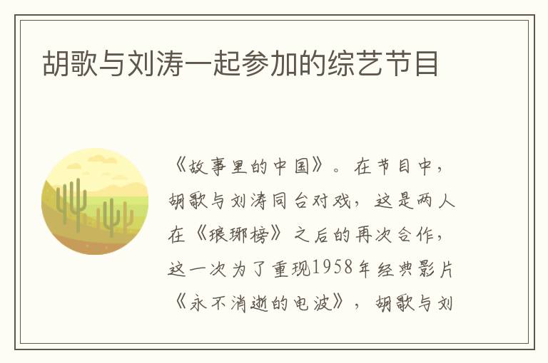 胡歌与刘涛一起参加的综艺节目