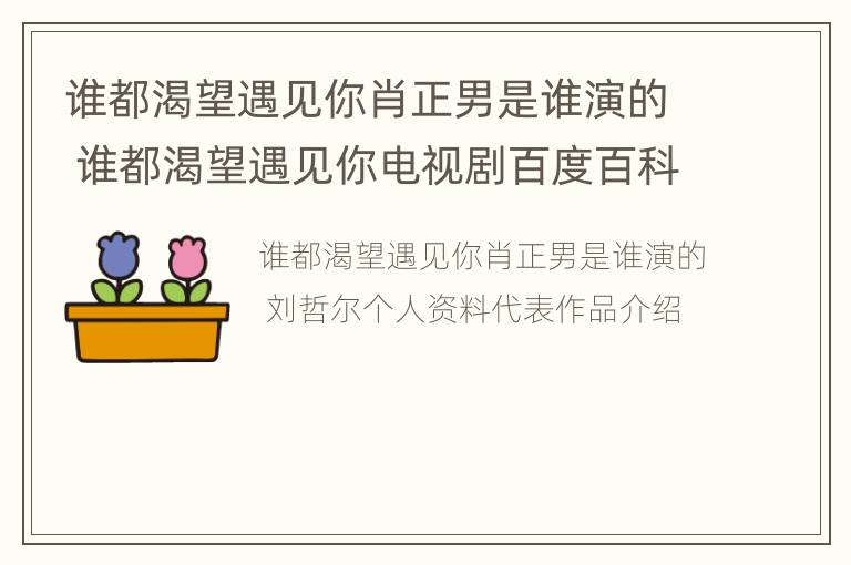 谁都渴望遇见你肖正男是谁演的 谁都渴望遇见你电视剧百度百科