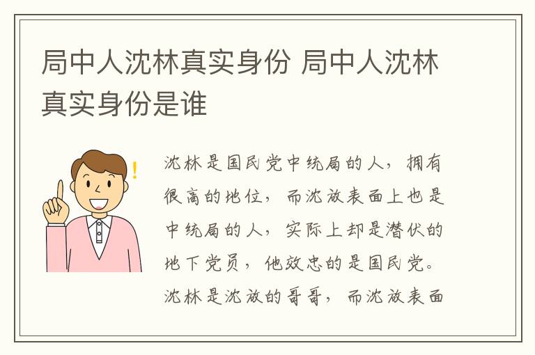 局中人沈林真实身份 局中人沈林真实身份是谁