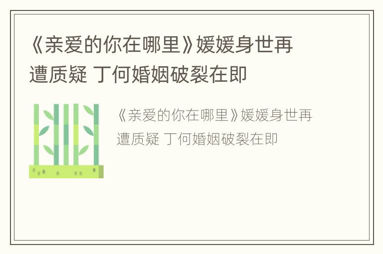 《亲爱的你在哪里》媛媛身世再遭质疑 丁何婚姻破裂在即