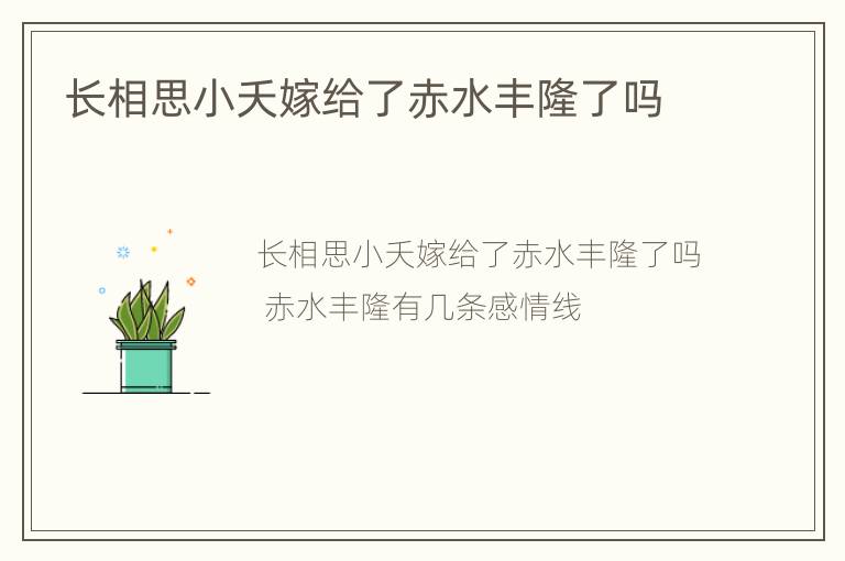 长相思小夭嫁给了赤水丰隆了吗