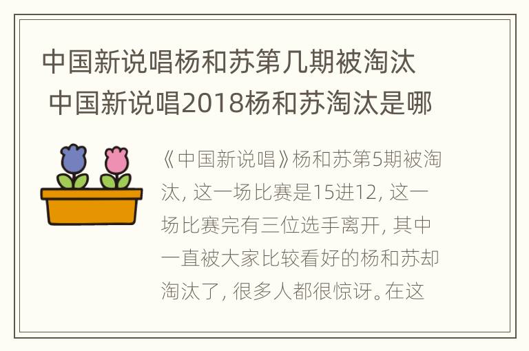 中国新说唱杨和苏第几期被淘汰 中国新说唱2018杨和苏淘汰是哪一期