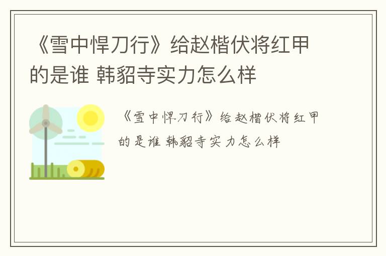 《雪中悍刀行》给赵楷伏将红甲的是谁 韩貂寺实力怎么样