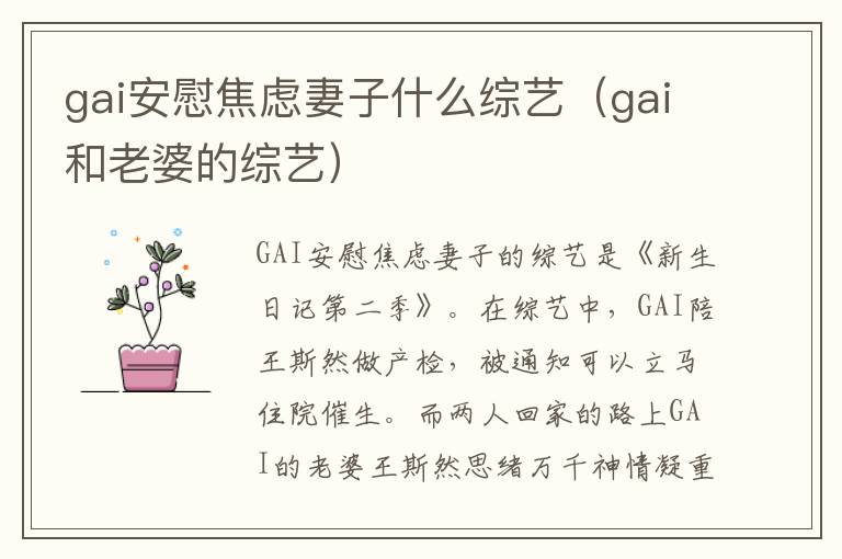 gai安慰焦虑妻子什么综艺（gai和老婆的综艺）