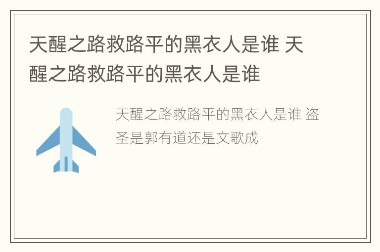 天醒之路救路平的黑衣人是谁 天醒之路救路平的黑衣人是谁