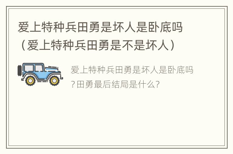 爱上特种兵田勇是坏人是卧底吗（爱上特种兵田勇是不是坏人）