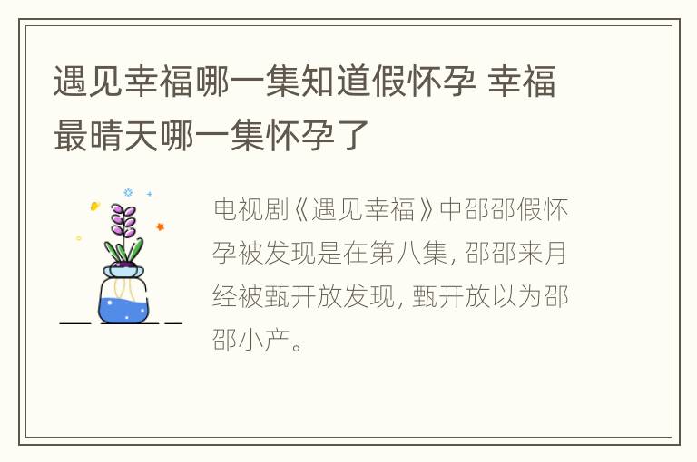 遇见幸福哪一集知道假怀孕 幸福最晴天哪一集怀孕了