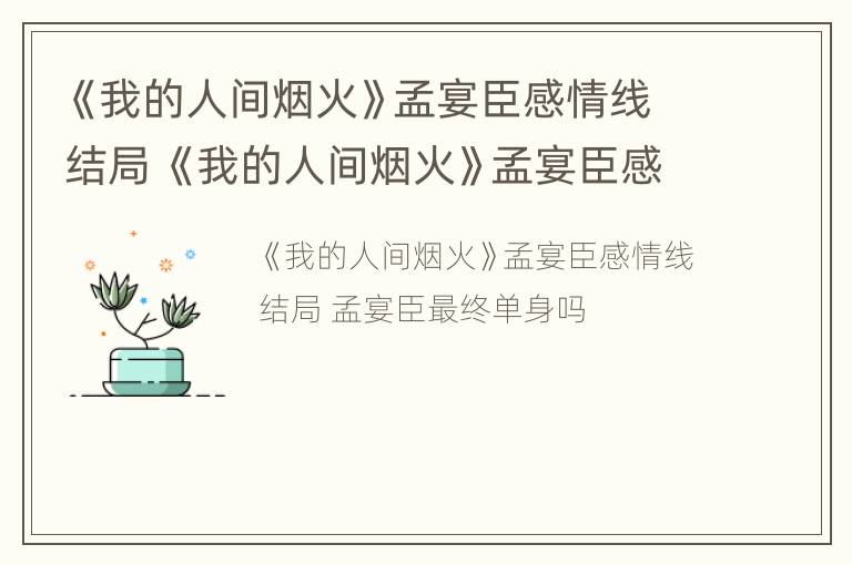 《我的人间烟火》孟宴臣感情线结局 《我的人间烟火》孟宴臣感情线结局是什么