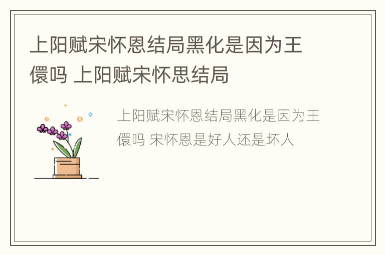 上阳赋宋怀恩结局黑化是因为王儇吗 上阳赋宋怀思结局