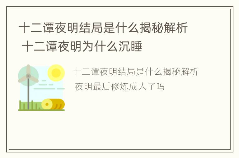 十二谭夜明结局是什么揭秘解析 十二谭夜明为什么沉睡