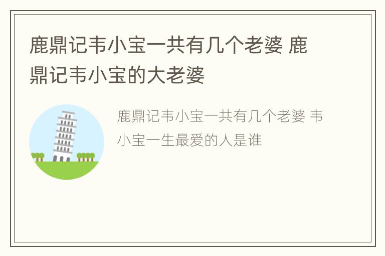 鹿鼎记韦小宝一共有几个老婆 鹿鼎记韦小宝的大老婆