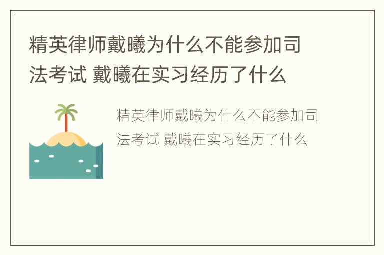 精英律师戴曦为什么不能参加司法考试 戴曦在实习经历了什么