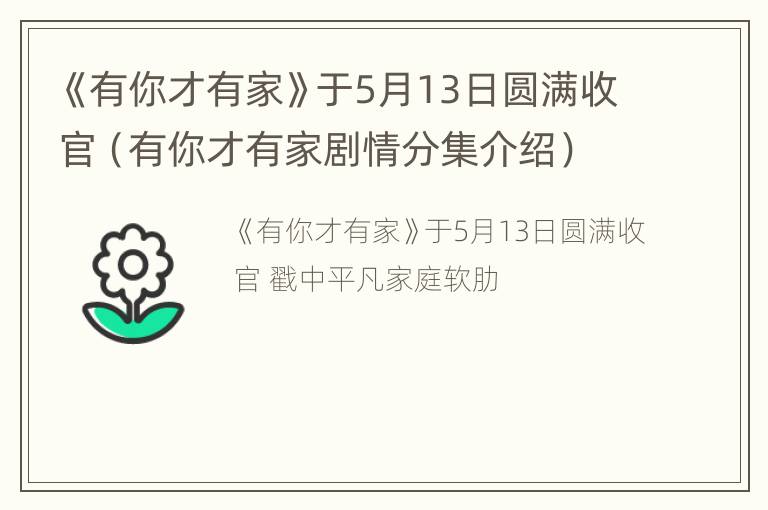 《有你才有家》于5月13日圆满收官（有你才有家剧情分集介绍）