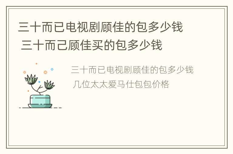 三十而已电视剧顾佳的包多少钱 三十而己顾佳买的包多少钱