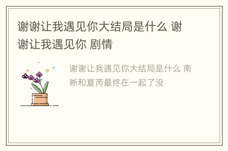 谢谢让我遇见你大结局是什么 谢谢让我遇见你 剧情