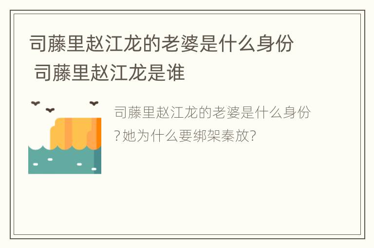 司藤里赵江龙的老婆是什么身份 司藤里赵江龙是谁