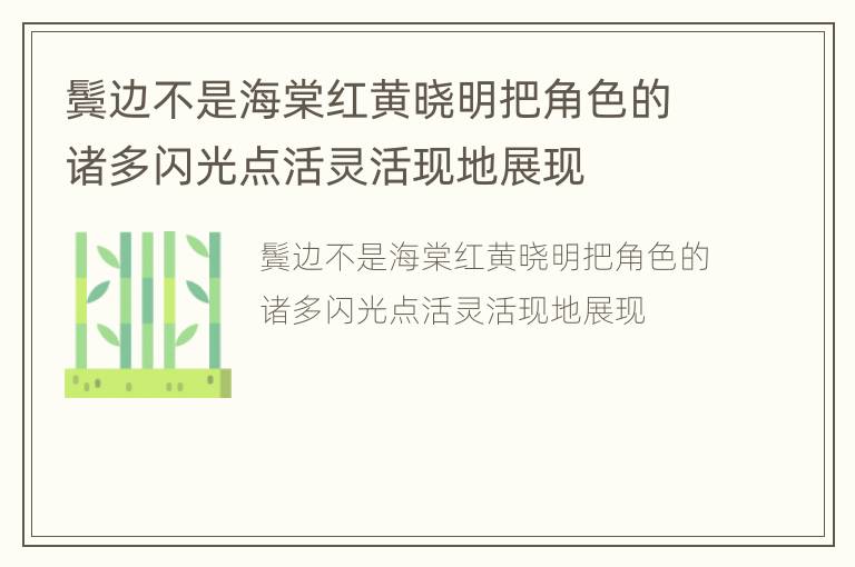 鬓边不是海棠红黄晓明把角色的诸多闪光点活灵活现地展现