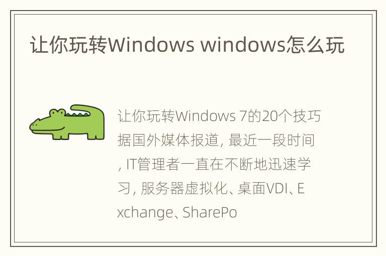 让你玩转Windows windows怎么玩