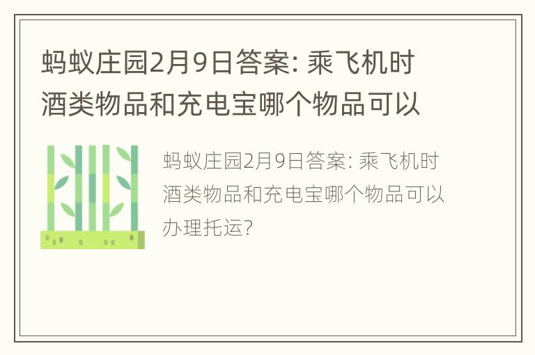 蚂蚁庄园2月9日答案：乘飞机时酒类物品和充电宝哪个物品可以办理托运？