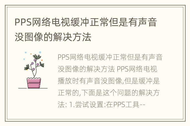 PPS网络电视缓冲正常但是有声音没图像的解决方法