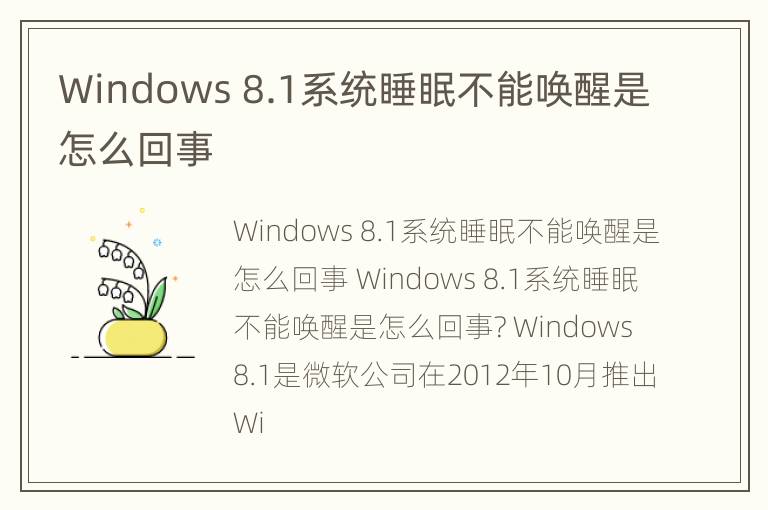 Windows 8.1系统睡眠不能唤醒是怎么回事