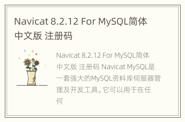 Navicat 8.2.12 For MySQL简体中文版 注册码