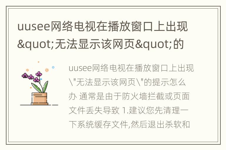 uusee网络电视在播放窗口上出现"无法显示该网页"的提示怎么办