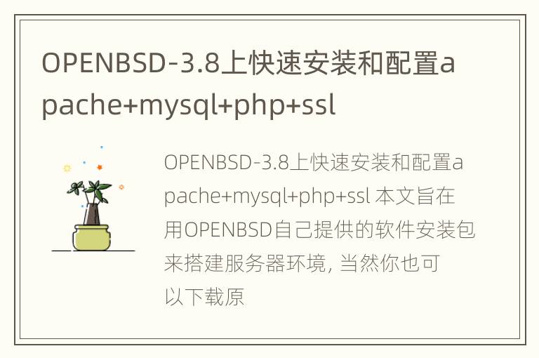 OPENBSD-3.8上快速安装和配置apache+mysql+php+ssl