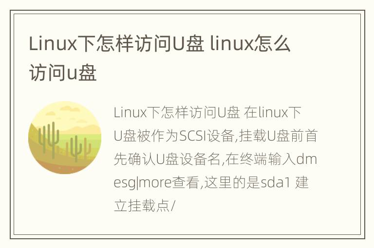 Linux下怎样访问U盘 linux怎么访问u盘