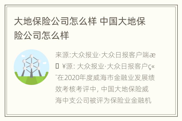 大地保险公司怎么样 中国大地保险公司怎么样