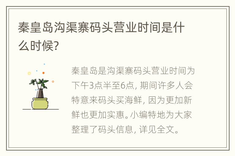 秦皇岛沟渠寨码头营业时间是什么时候？