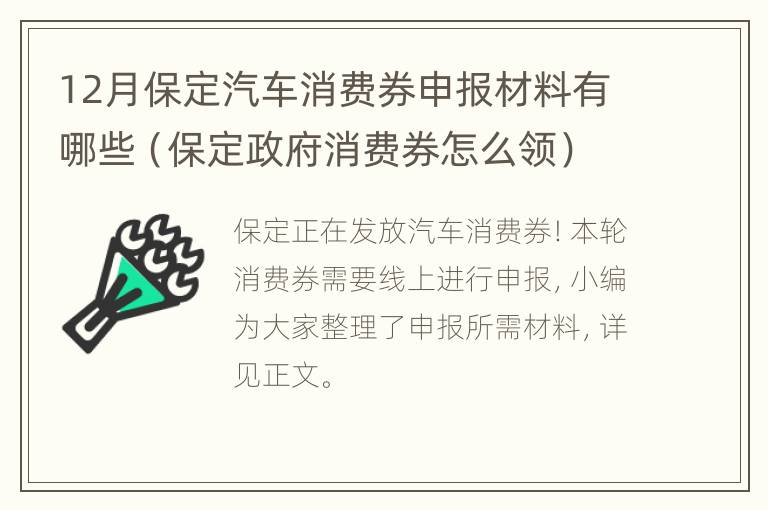 12月保定汽车消费券申报材料有哪些（保定政府消费券怎么领）