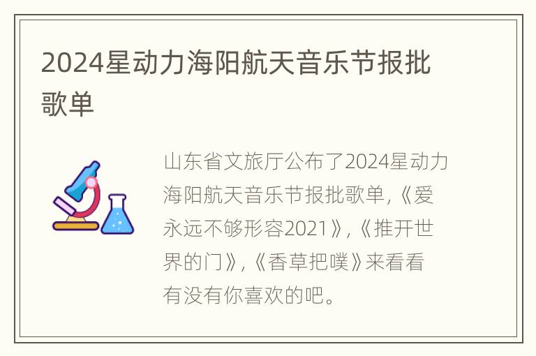 2024星动力海阳航天音乐节报批歌单