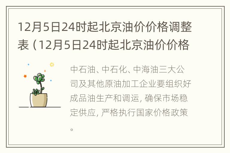 12月5日24时起北京油价价格调整表（12月5日24时起北京油价价格调整表）