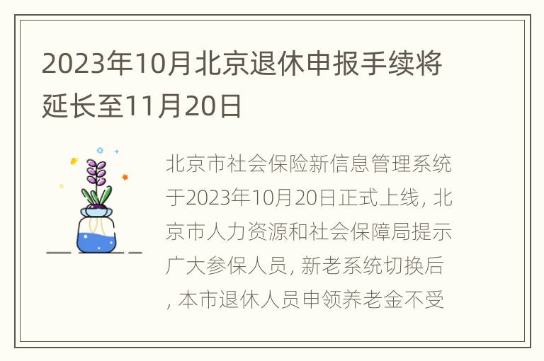 2023年10月北京退休申报手续将延长至11月20日