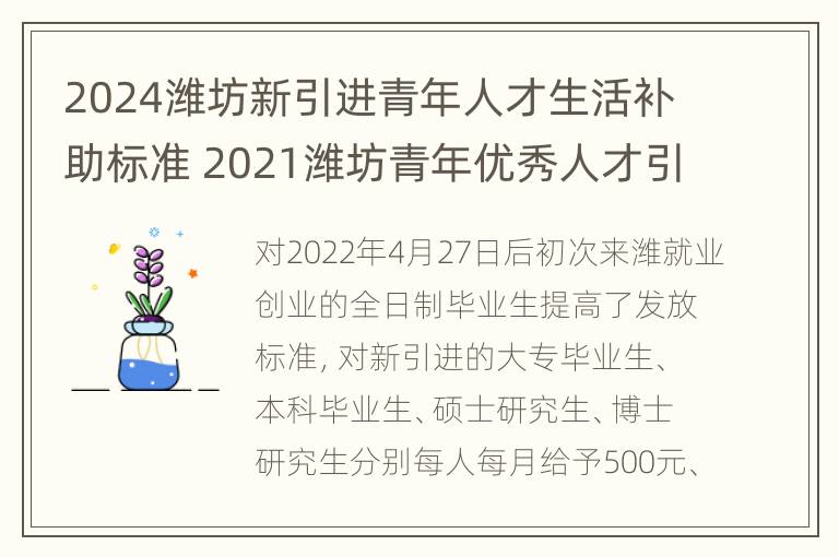 2024潍坊新引进青年人才生活补助标准 2021潍坊青年优秀人才引进计划