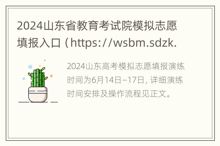 2024山东省教育考试院模拟志愿填报入口（https://wsbm.sdzk.cn/）