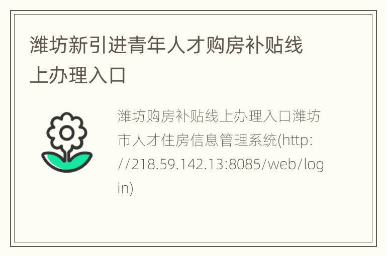 潍坊新引进青年人才购房补贴线上办理入口