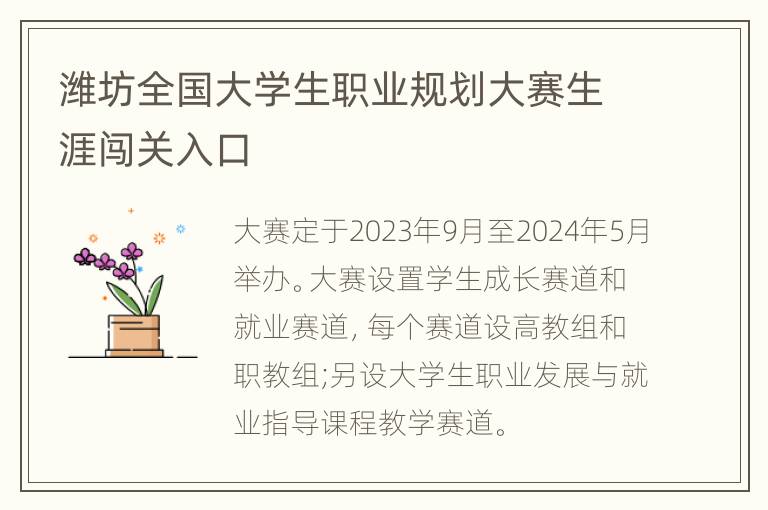 潍坊全国大学生职业规划大赛生涯闯关入口