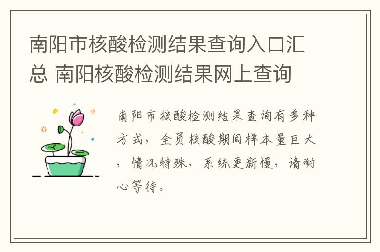 南阳市核酸检测结果查询入口汇总 南阳核酸检测结果网上查询