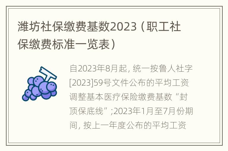 潍坊社保缴费基数2023（职工社保缴费标准一览表）