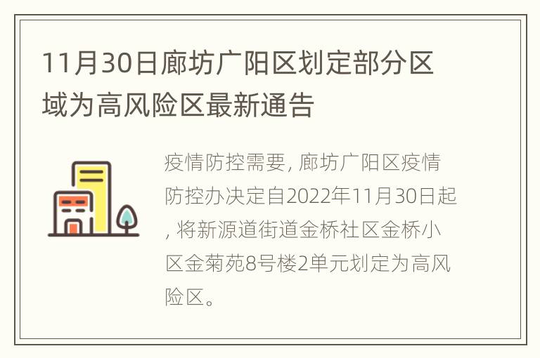 11月30日廊坊广阳区划定部分区域为高风险区最新通告