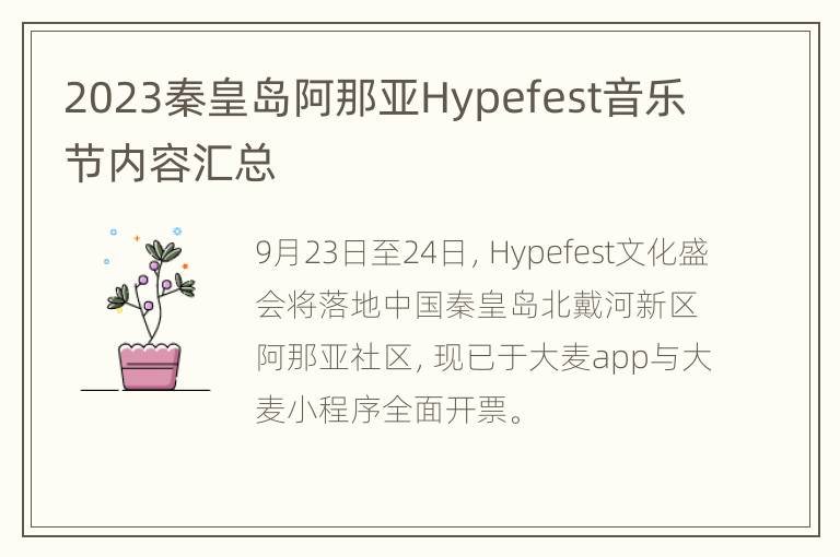 2023秦皇岛阿那亚Hypefest音乐节内容汇总