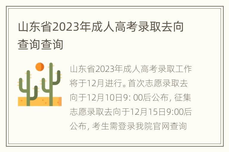 山东省2023年成人高考录取去向查询查询