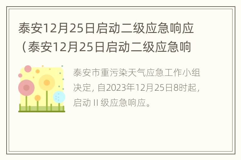 泰安12月25日启动二级应急响应（泰安12月25日启动二级应急响应吗）