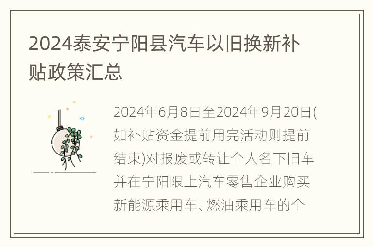 2024泰安宁阳县汽车以旧换新补贴政策汇总