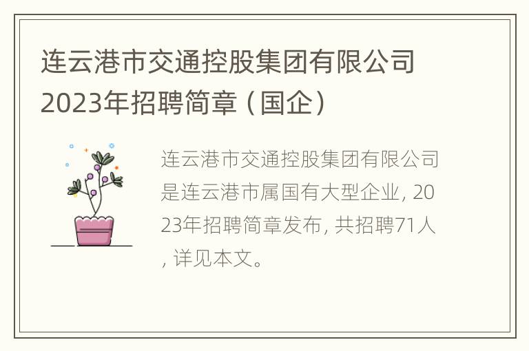 连云港市交通控股集团有限公司2023年招聘简章（国企）