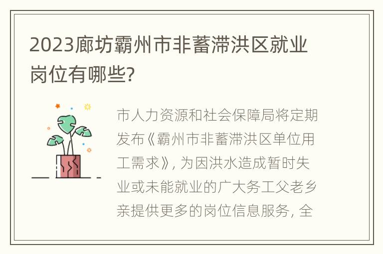 2023廊坊霸州市非蓄滞洪区就业岗位有哪些？