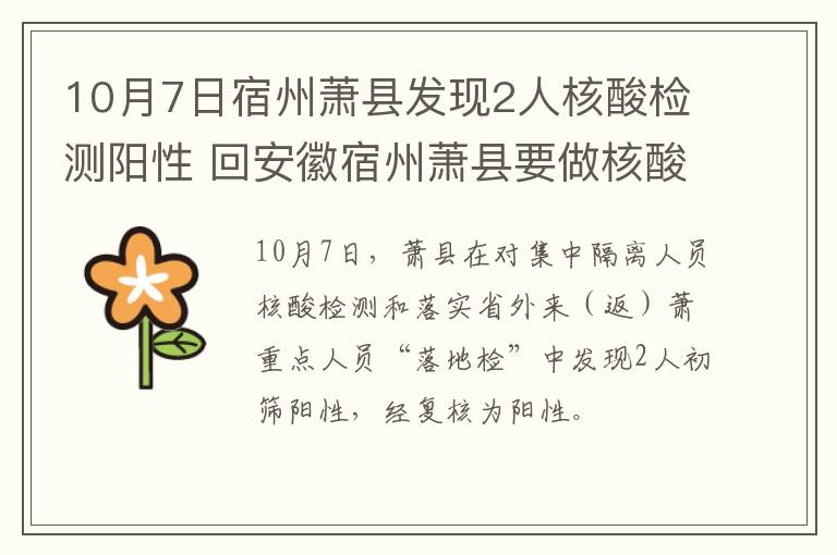 10月7日宿州萧县发现2人核酸检测阳性 回安徽宿州萧县要做核酸检测吗